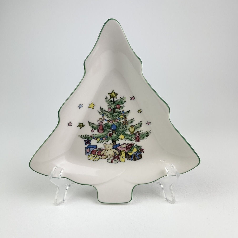 Nikko Vintage Christmas Tree Shaped Happy Holidays Trinket Dish Plate Japan 6.5"